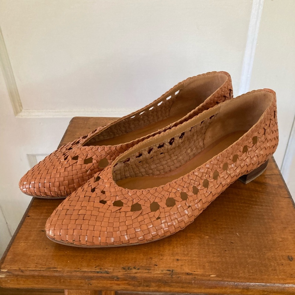 Anya Low Ballerinas Sézane Woven Raffia Tan Flats, Sz 41